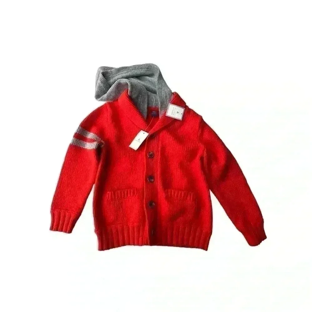 GAP BOYS CARDIGAN LETTERMAN STYLE HOODED SWEATER•SIZE 4T•NWT•ORANGE AND GREY•